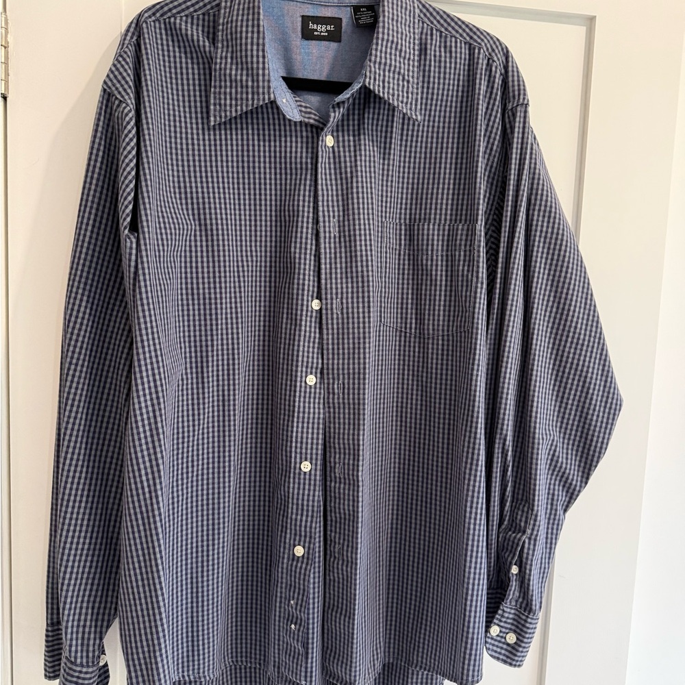 Haggar Men's Navy Gingham Button Down Shirt
